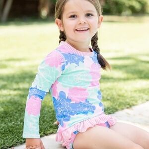 RUFFLE BUTTS LONG SLEEVE RASH GUARD BIKINI TOP